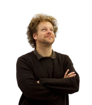 Portrait of a thoughtful man on white background