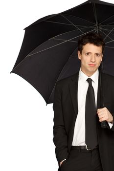 Portrait of a Young Stylish Business Man with Umbrella