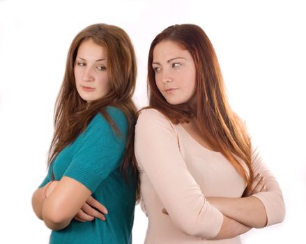 Portrait two girls after quarrel.
