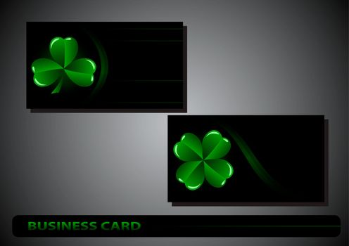 business card St. Patrick's Day clover on a black background