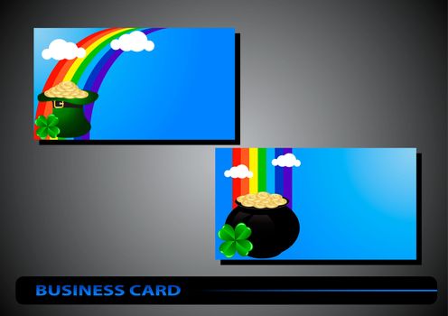 business card St. Patrick's Day with clover and golden coins