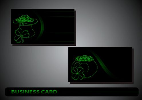 business card St. Patrick's Day clover on a black background