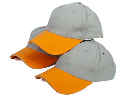 three cool gray baseball caps with orange visor