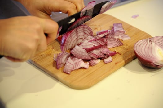 The preparation of the sauce for a freanch appetizer