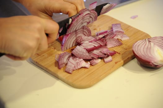 The preparation of the sauce for a freanch appetizer