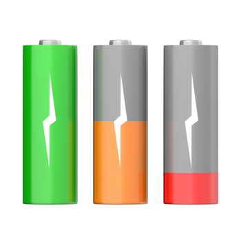 Set of batteries with different charging levels, isolated on white background