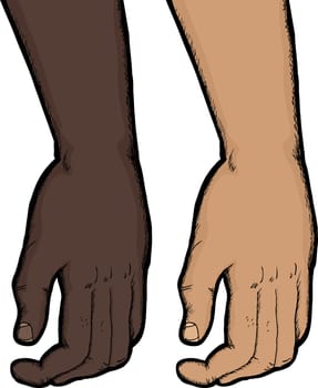 Close up of relaxed human hand in dark and light skin tones