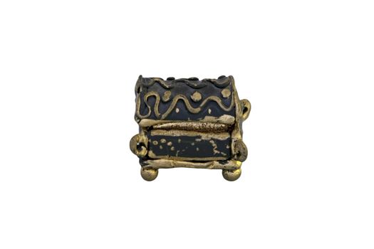 A small, old treasure chest on white background