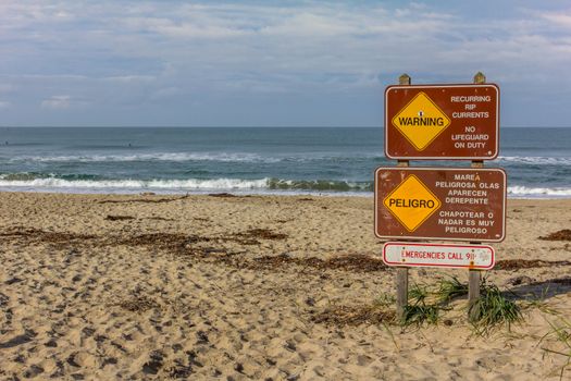 Sign Warns of Rip Currents on Salinas State Beach, California
