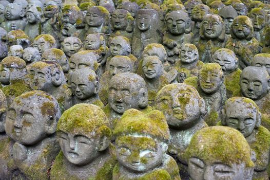 An assortment of statues of Rakan or Arakan at Otagi Nenbutsu-ji Buddhist Temple, Osaka, Japan