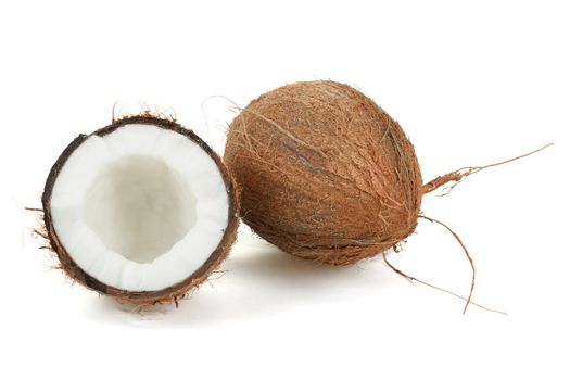 close up view of coconut on a white background 