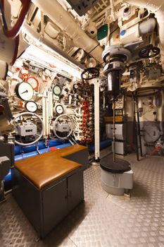 German world war 2 submarine type VIIC/41 - command center - ultra wide angle photo - editorial photo