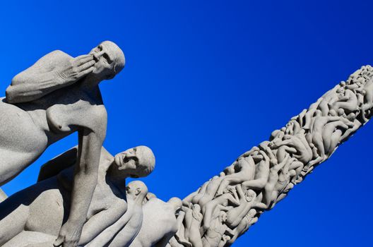 OSLO, NORWAY - JUNE 19: Vigeland Sculpture Park covers 80 acres (320,000 m2) and features 212 bronze and granite sculptures all designed by Gustav Vigeland. June 19, 2012