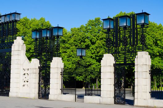 Entrance to Vigeland park, tourist attraction in Oslo Norway