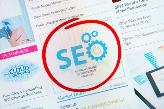 Success internet banner advertisement with text "SEO" and red circle selection around.