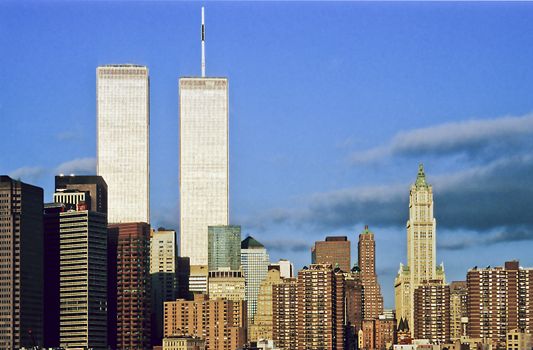 NEW YORK CITY - The twin towers of the World Trade Center and lower Manhattan  in New York.