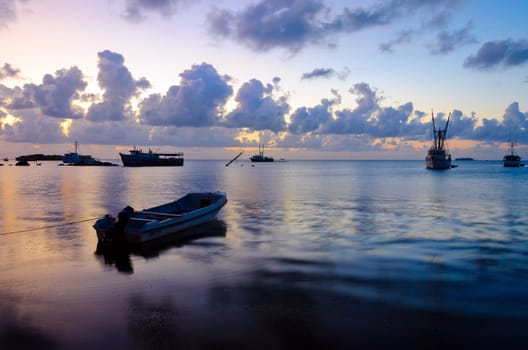 San Andres island harbor in the Caribbean Sea early in the morning