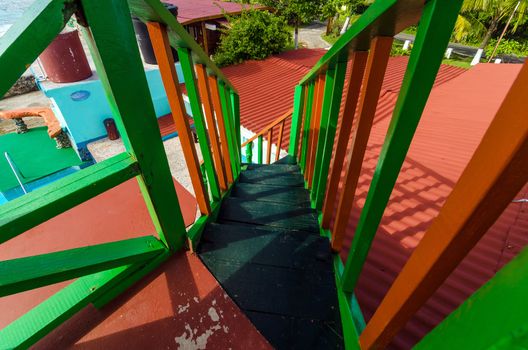 Colorful staircase in Caribbean island of San Andres, Colombia