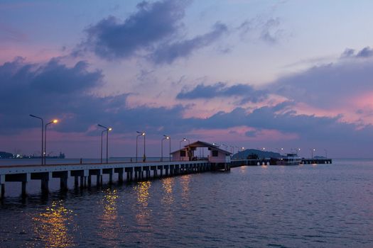 Sunset with ship port and sky landscape