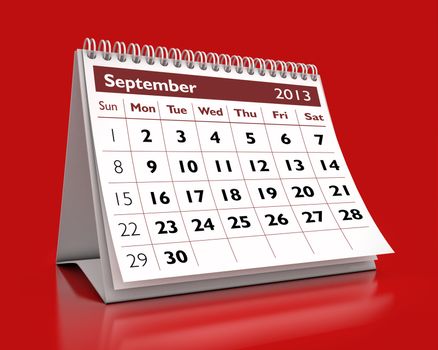 3D desktop calendar September 2013 in color background