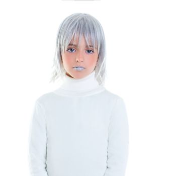 beautiful futuristic kid girl futuristic child with gray hair