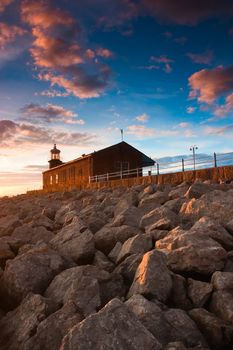 Lighthouse on the pier in Morecambe, Lancashire, England,