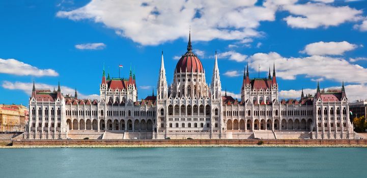 Hungarian parliament building by Danube river. Budapest, Hungary