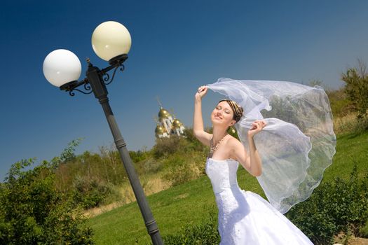 happy bride with veil