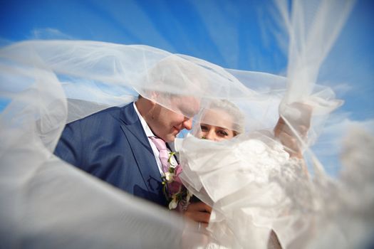 bride and groom under the veil