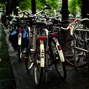 Beautiful view of bicycles in center of Amsterdam