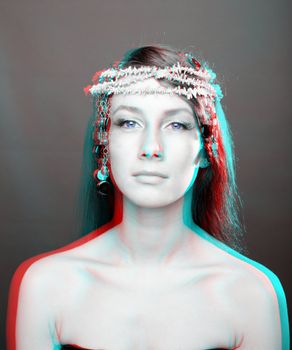 Beautiful woman portrait. anaglyph 3D (To see the image you will need cyan/red glasses)