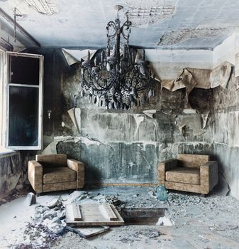 old abandoned burned interior photo 