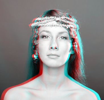 Beautiful woman portrait. anaglyph 3D (To see the image you will need cyan/red glasses)