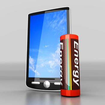 A generic Smartphone with a Battery. 3D rendered illustration.