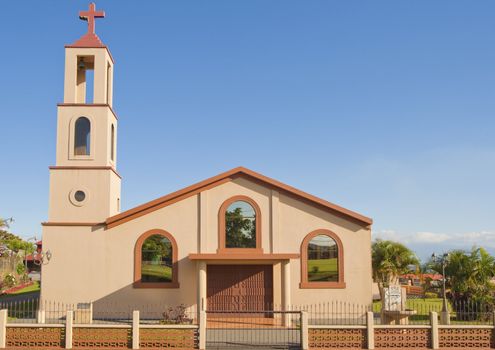 Simple Catholic church located in San Isidro de Grecia, Costa Rica