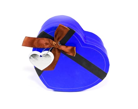 Blue Heart-shaped box in heart shape on white background