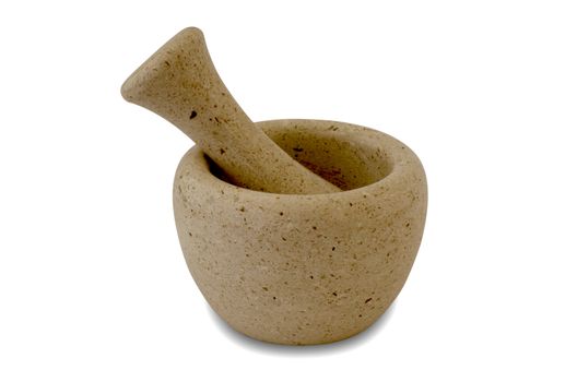 stone mortar and pestle isolated on white