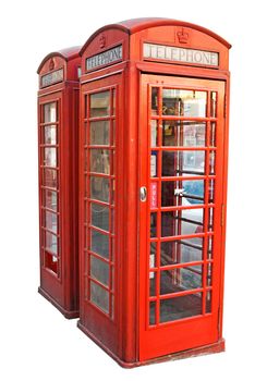 London red telephone booth isolated on white background 