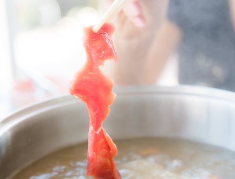 pork boiling in pot shabu sukiyaki japanese food style