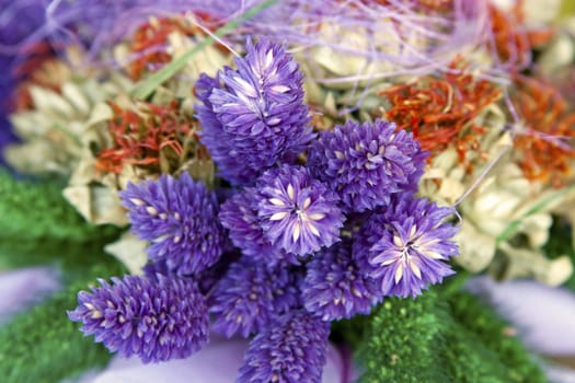 A colorful bouquet of dried flowers