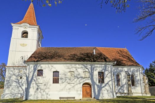 Closeup of a church with the blue sky