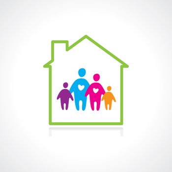 Family and home concept. Silhouette family icon and house. Vector illustration