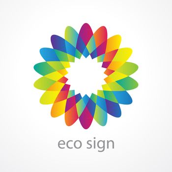 Sign - the environment. A stylized flower with multicolored petals - a symbol of harmony, purity, peace, love and happiness. Vector.