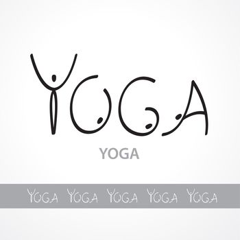 Template labels yoga, made ​​unique font in the form of letters-asana. The idea for your design. Vector inscription.