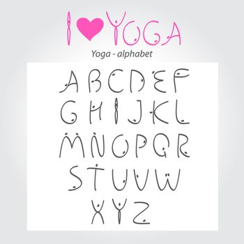 Yoga - the alphabet. A unique font for your design - the letters in the form of yoga asanas. Vector.