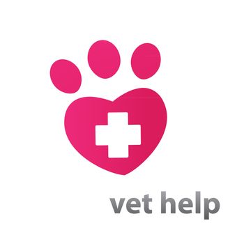 Template mark veterinary care - in the form of heart-track the animal. Vector idea.