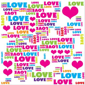 Festive background - the words "love" and hearts. Vector concept.