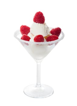 Ice Cream with Raspberries, isolated on white