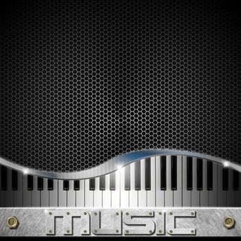 Music black background with hexagons, piano and written music
