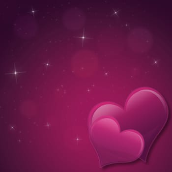 Valentines Day Card with hearts and stars  in pink purple